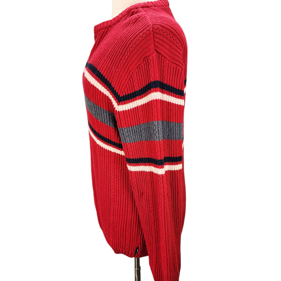 Chaps Men’s Large Sweater Crewneck Striped Ribbed Knit Cotton Y2K Style Fall - Picture 4 of 12